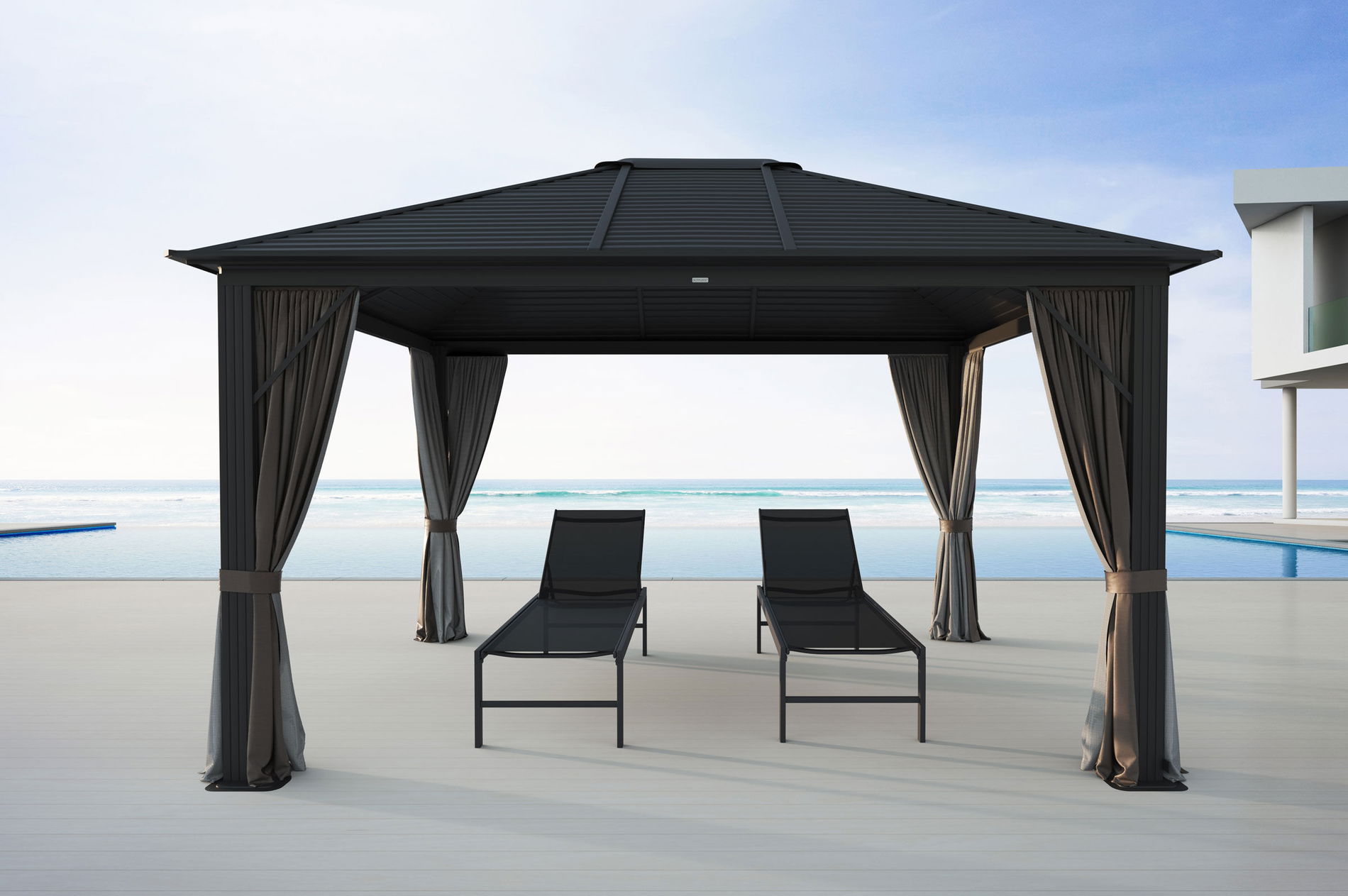 Gazebo OUTFLEXX Hardtop, antracite, alluminio, 300x365cm, inclusi pannelli laterali e zanzariera