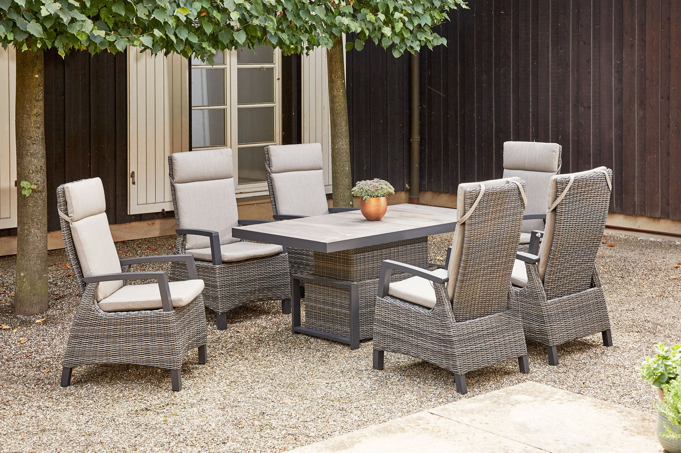 SIENA GARDEN Corido Set da pranzo da giardino, charcoal, alluminio / intreccio Gardino®, 6 poltrone da pranzo, tavolo lift regolabile 160 x 90 x 47-71 cm 21518__1