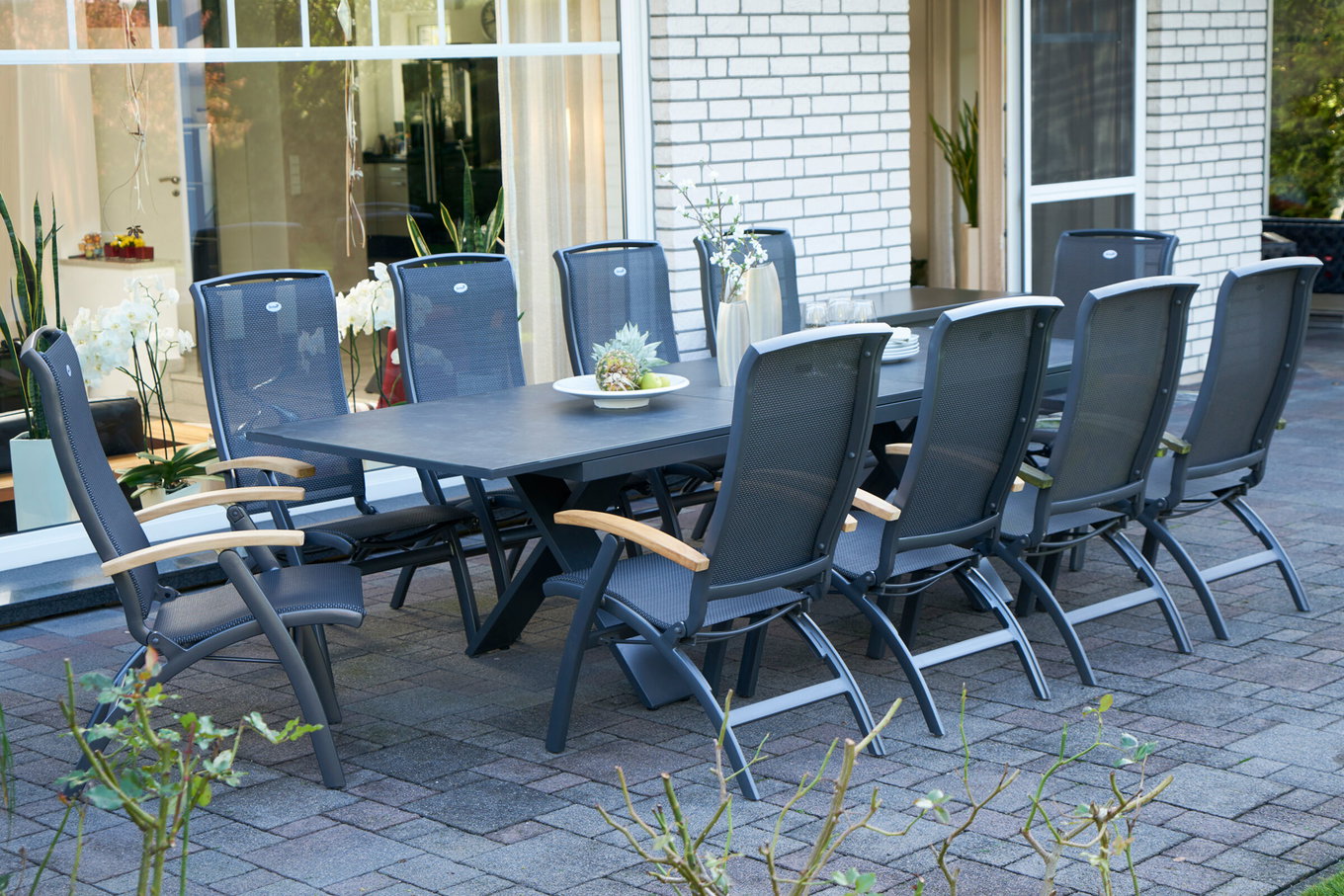 HARTMAN Modello speciale Xanadu / Da Vinci Gruppo pranzo da giardino, xerix/antracite, Alluminio/Vetroceramica, 10 sedie pieghevoli, 220/280x100cm 21085__1
