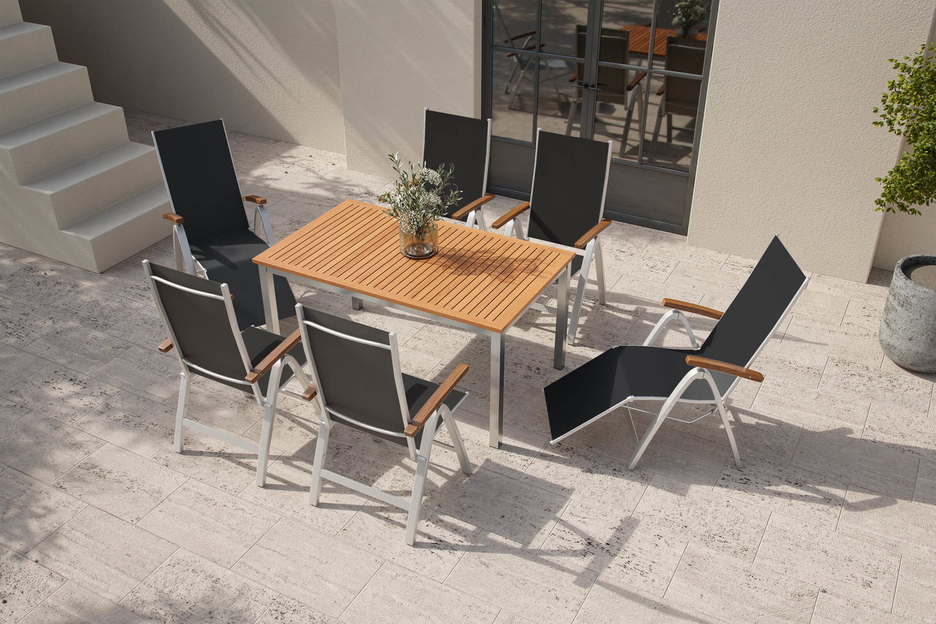 Set da pranzo da giardino VILLANA, argento/naturale, Alluminio/Eucalipto, tavolo 150 x 90 cm, per 6 persone, resistente alle intemperie, prodotto certificato FSC® 80357__1