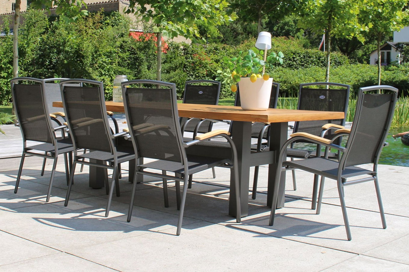 HARTMAN Modello speciale Yasmani/Raffaelo Gruppo pranzo da giardino, xerix, Alluminio/Legno di teak, 240x100cm, 8 poltrone impilabili 19036__1