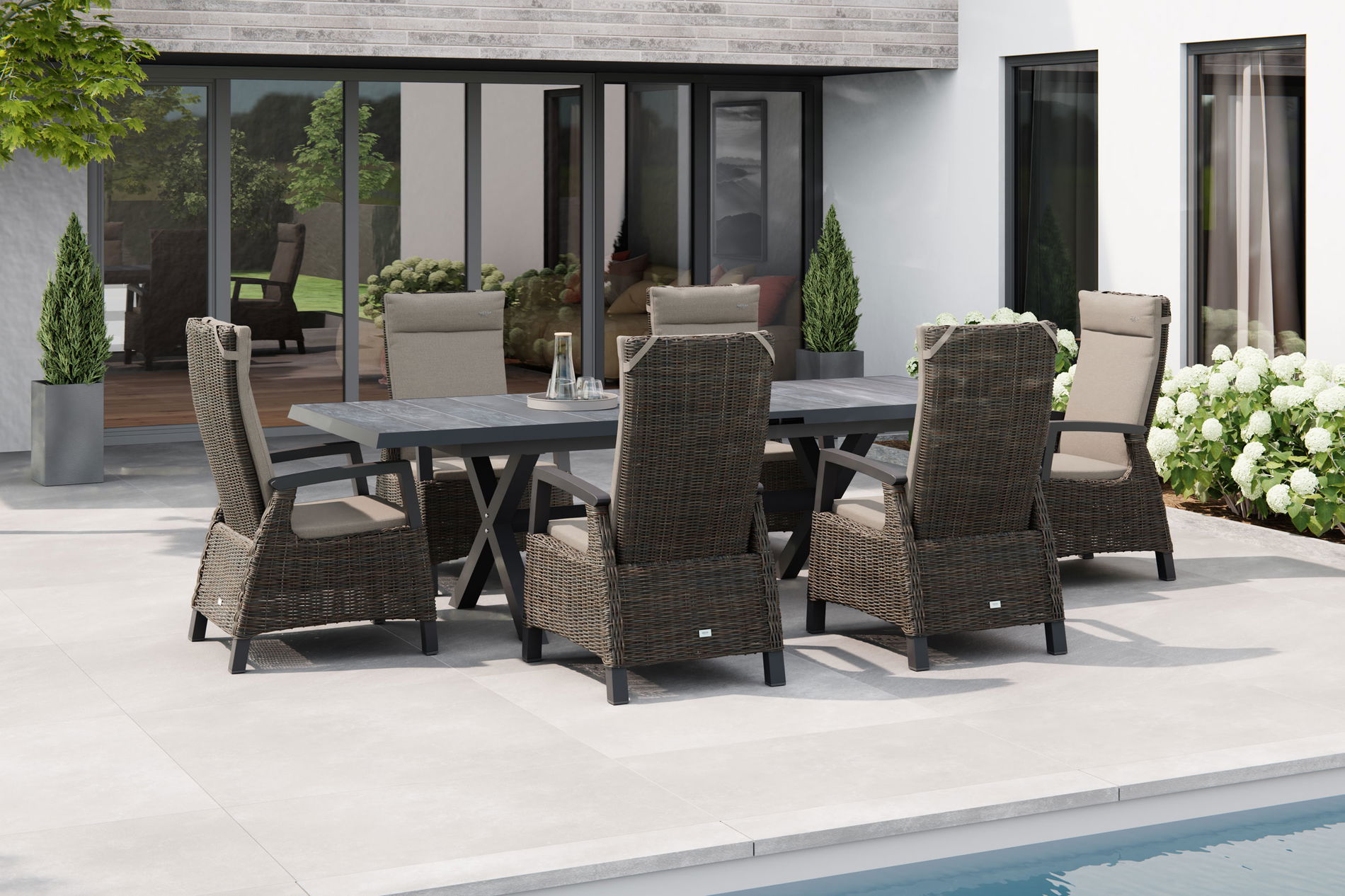 SIENA GARDEN Set Pranzo da Giardino Messina/Corido, antracite/grigio, Alluminio/Intreccio Gardino®/Ceramica, 200-260 x 100 cm, incl. 6 Poltrone da Pranzo