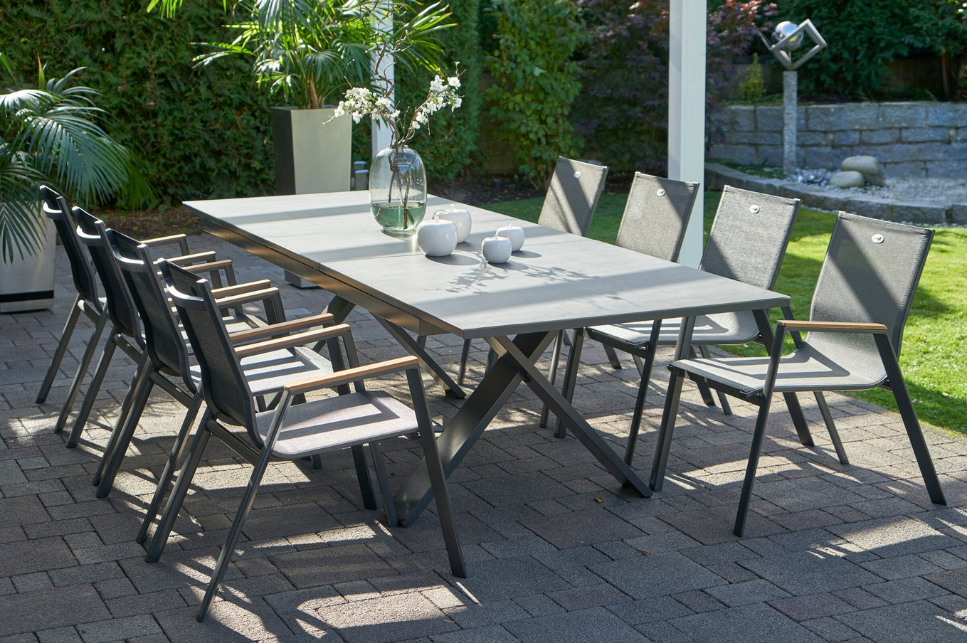 HARTMAN Gruppo da pranzo da giardino, Modello esclusivo Xanadu / Aruba Set, xerix/antracite, Alluminio/Vetroceramica, 8 poltrone impilabili, 220/280x100cm 21127__1