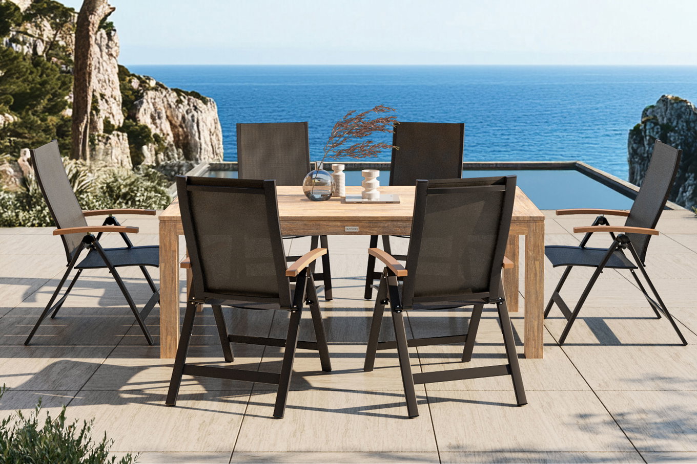 OUTFLEXX Set da pranzo da giardino con 6 poltrone, antracite/naturale, Alluminio/Acacia, pieghevole, resistente alle intemperie, prodotto certificato FSC® 34654__1