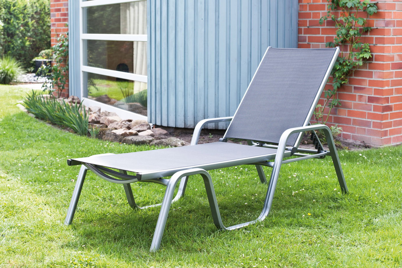 KETTLER BasicPlus Lettino impilabile, argento/antracite, Alu/Textilene, 202 x 70 x 37,5cm, 0301214-0000 10707_1__1