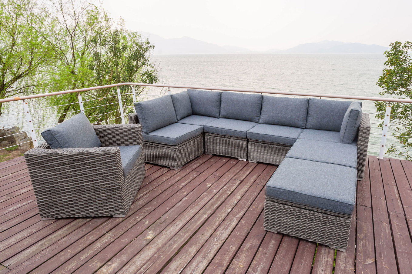 OUTFLEXX salotto da giardino, grigio, polyrattan, 8 persone, con poltrona, sedute regolabili, box portacuscini impermeabile 18365_BOX__1