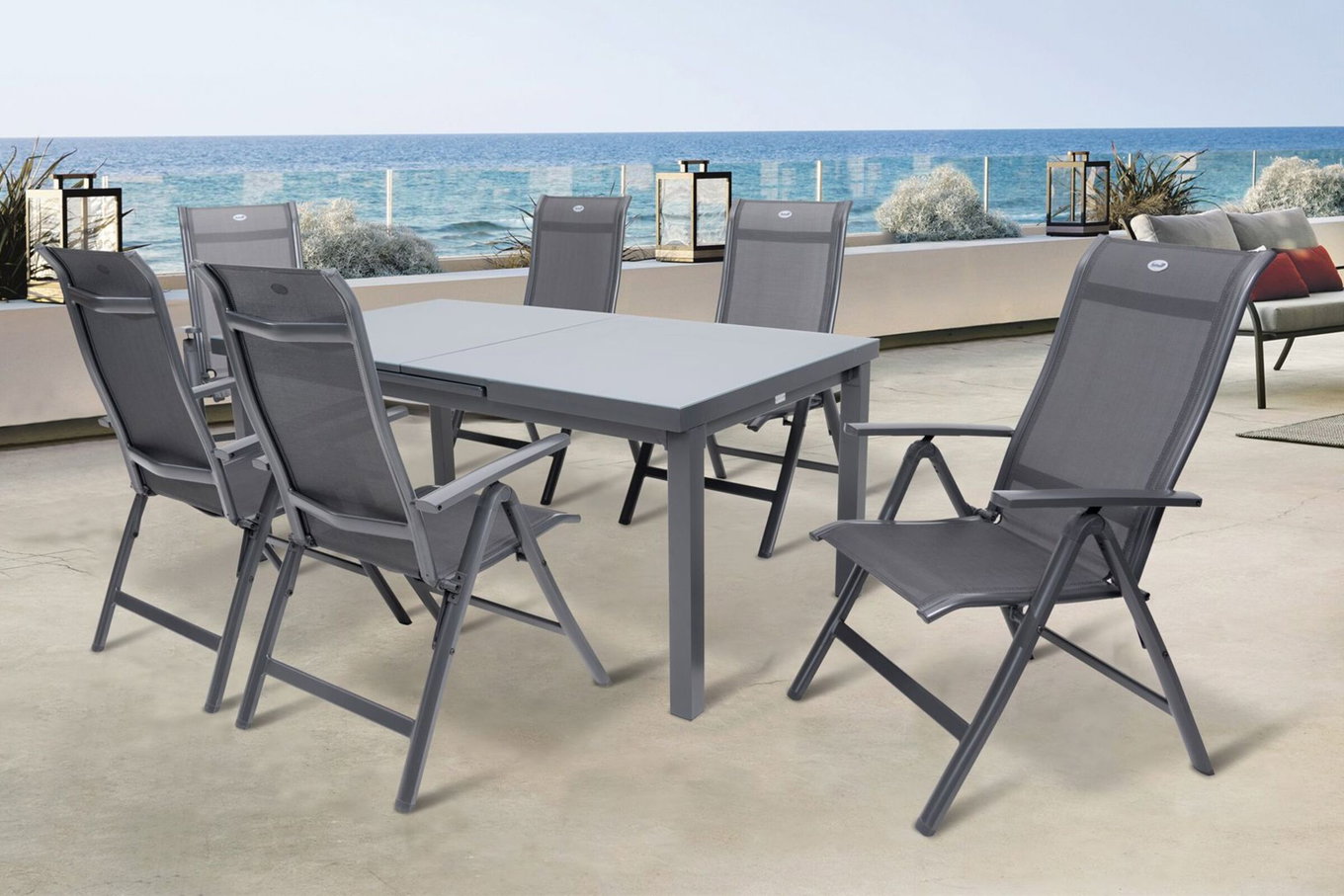 HARTMAN Alice Comfort Set da pranzo da giardino, xerix, Alu/Textilene, tavolo 180/240x100cm, 6 sedie pieghevoli 19331__1