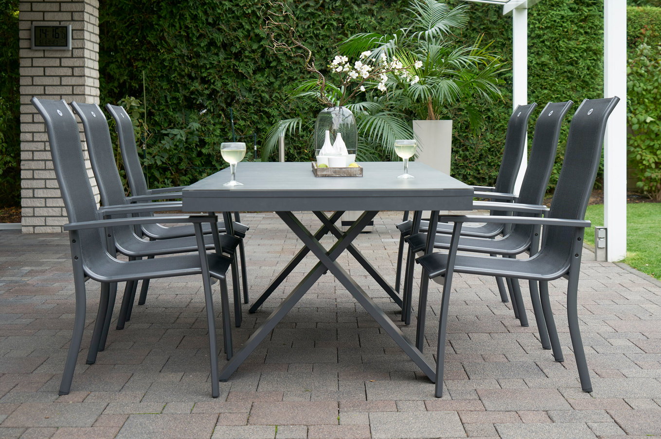 HARTMAN Modello speciale Xanadu / Alice Comfort Set, xerix/antracite, Alluminio/Vetroceramica, 6 poltrone impilabili, 220/280x100cm 21116__1