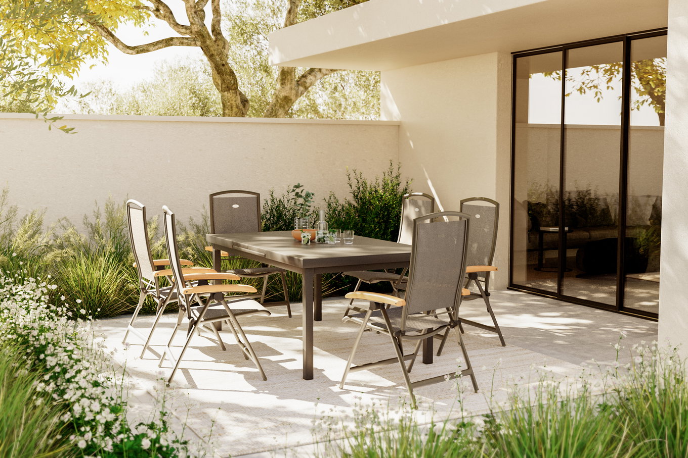 HARTMAN Raffaelo Set da pranzo da giardino, xerix, Alu/Textilene, tavolo 180/240x100cm, 6 sedie pieghevoli 19349__1