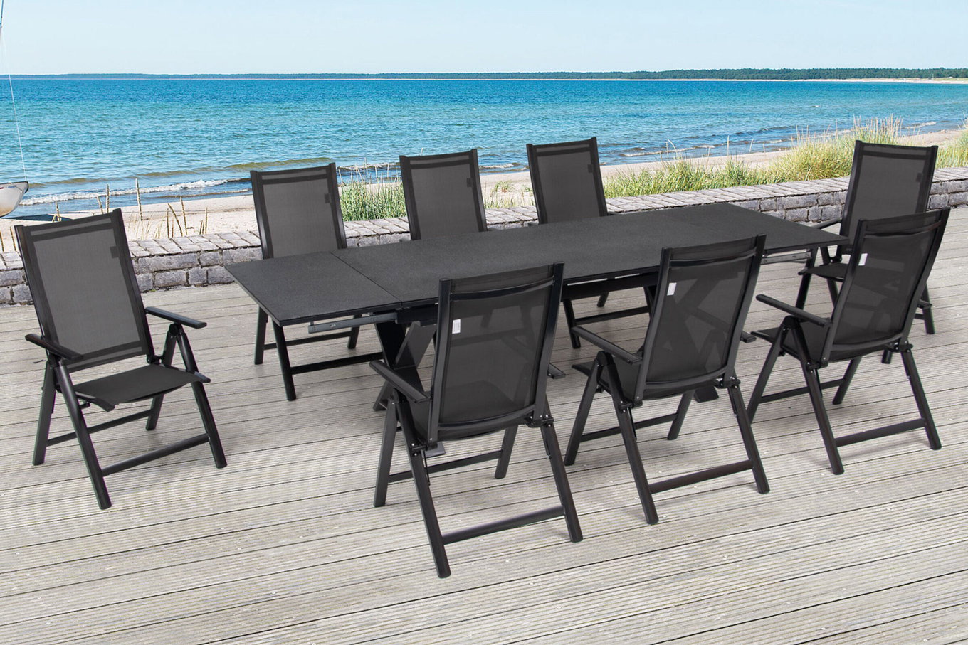 OUTFLEXX Set pranzo giardino, antracite, Alu / Ceramica / Textilene, 180/280x100cm, 8 sedie pieghevoli 22230__1