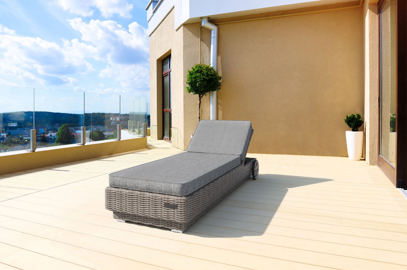 OUTFLEXX Lettino con ruote, grigio, polyrattan, 200x70x27,5cm, angolazioni regolabile in 5 posizioni 18367__1