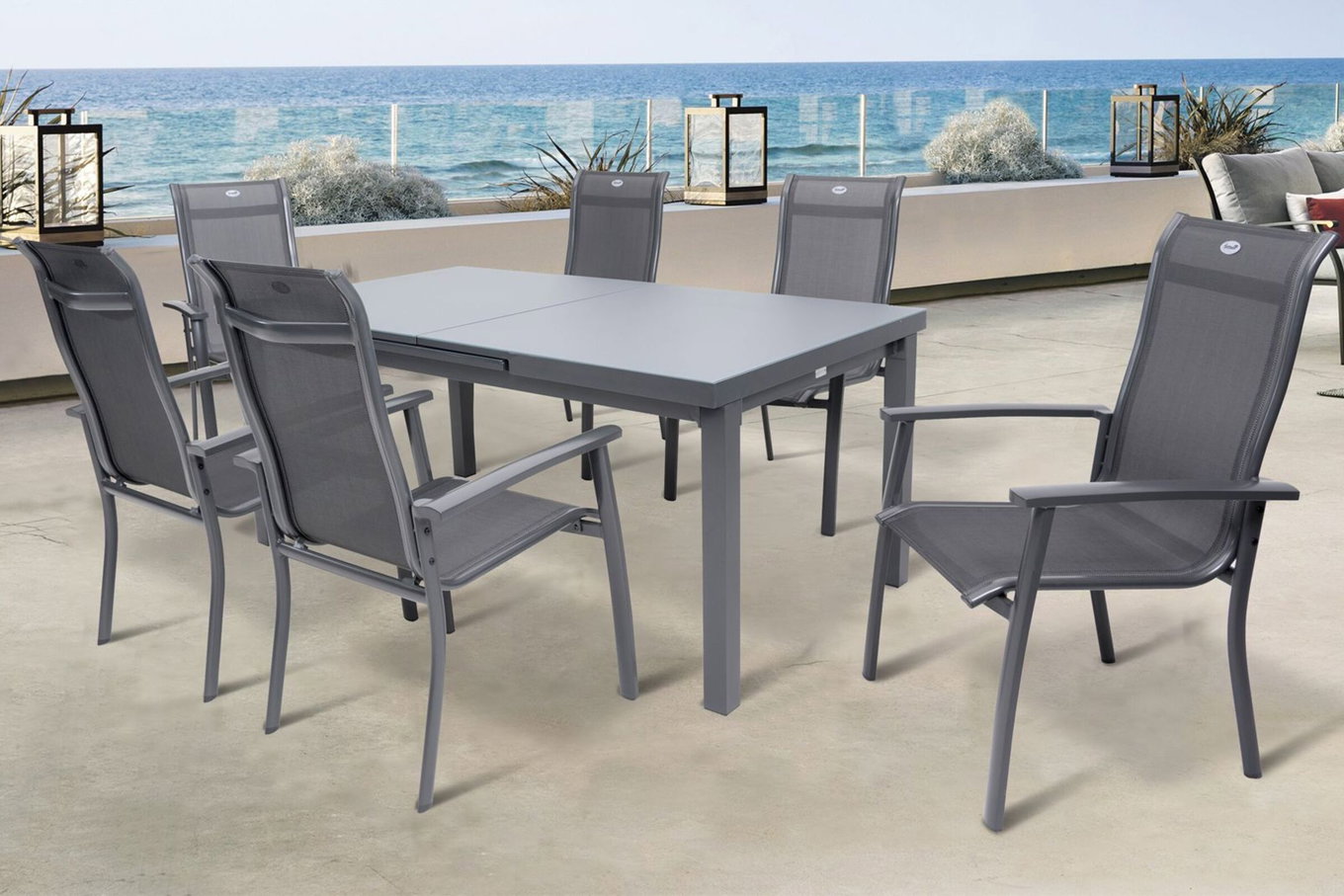 HARTMAN Alice Comfort Set da pranzo da giardino, xerix, Alu/Textilene, tavolo 180/240x100cm, 6 poltrone impilabili 19333__1