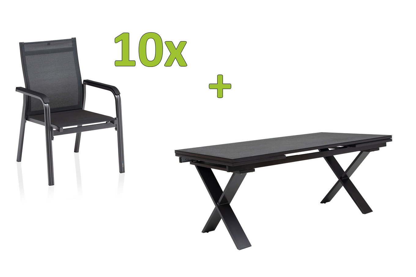 KETTLER BasicPlus Premium Set Pranzo da Giardino, antracite, Alu/Spraystone, tavolo 180/280 cm, 10 Poltrone Impilabili 31547__1