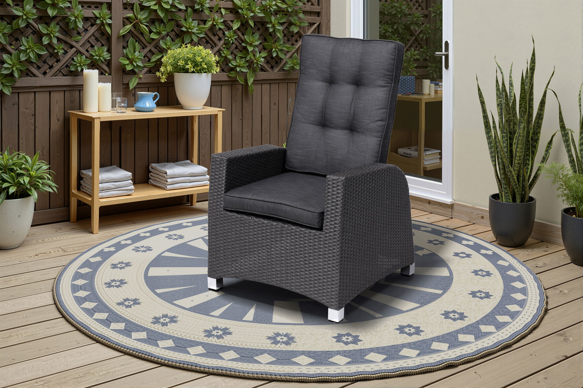 OUTFLEXX Rocking Comfort Poltrona da pranzo / salotto, grigio/marrone-melange, polyrattan, regolabile