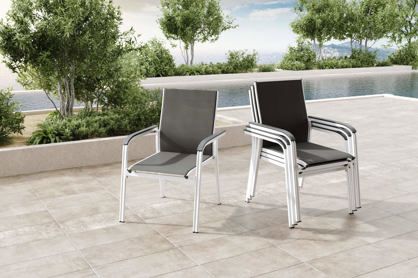 Kettler BasicPlus Set da 4 Sedie Impilabili, argento/antracite, 0301205-0000 13692__1