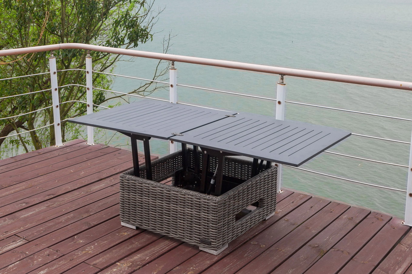 OUTFLEXX Tavolino lounge regolabile in altezza, grigio, polyrattan, 78/157 x 78 x 40/63 cm 18372__1
