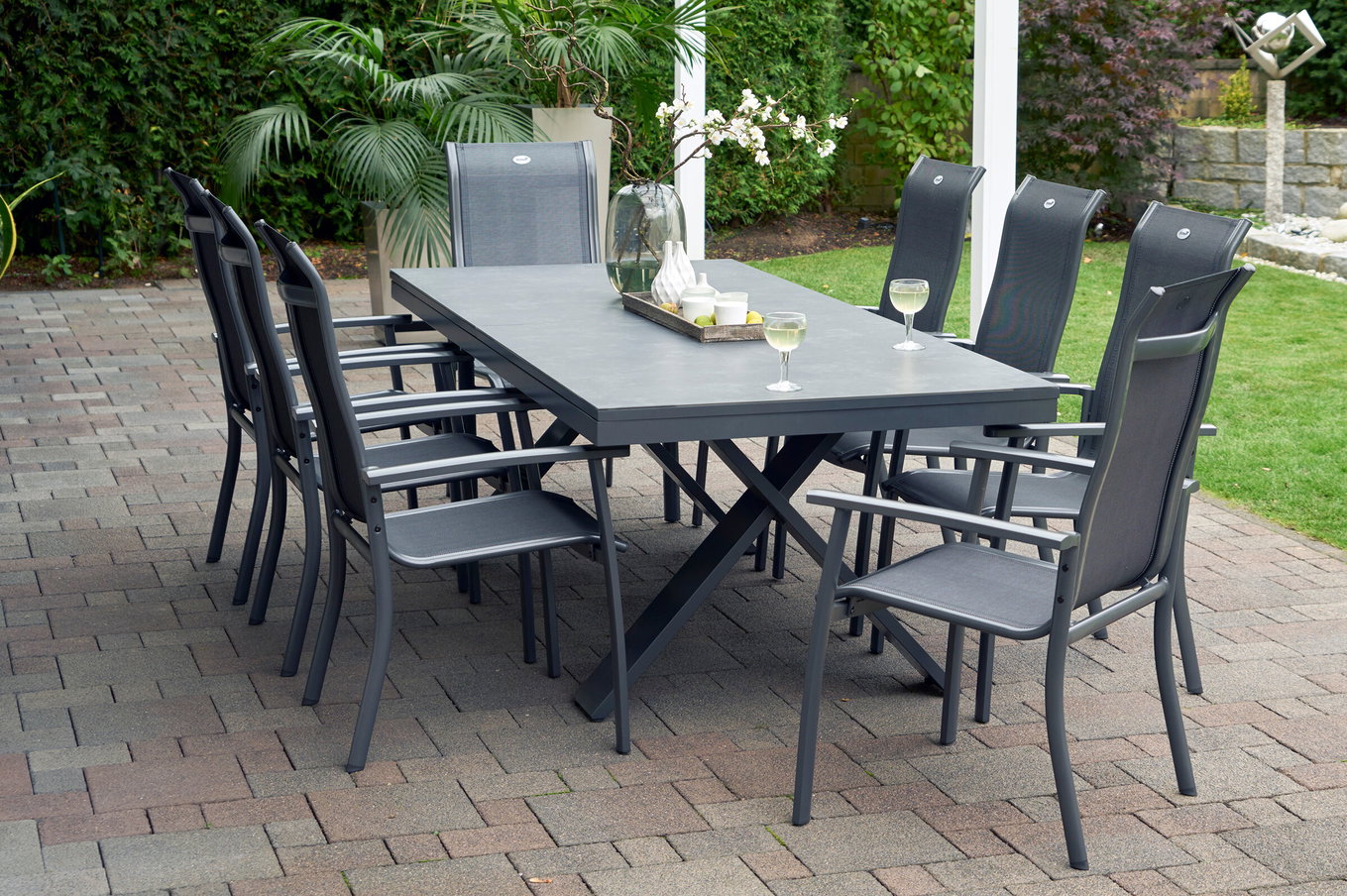 HARTMAN Modello speciale Xanadu / Alice Comfort Set, xerix/antracite, Alu/Vetroceramica, 8 Poltrone impilabili, 220/280x100cm 21117__1