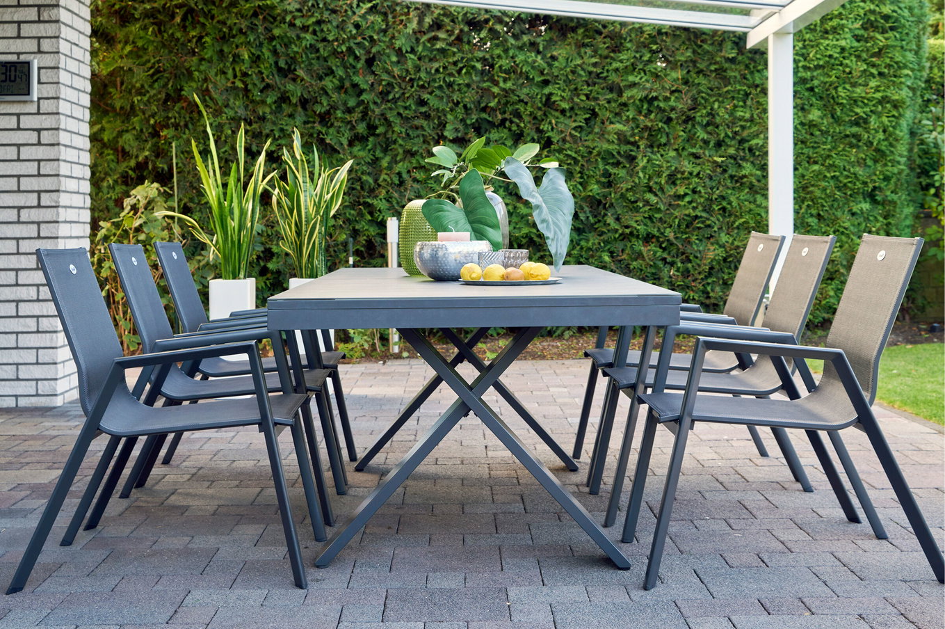HARTMAN Modello speciale Xanadu / Aruba Gruppo pranzo da giardino, xerix/antracite, Alluminio/Vetroceramica, 6 poltrone impilabili, 220/280x100cm 21136__1