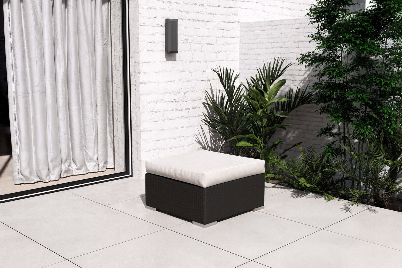 OUTFLEXX Tavolino/Sgabello, crema/bianco, nero, Polyrattan, incl. piano in vetro e cuscino 2392_8__1
