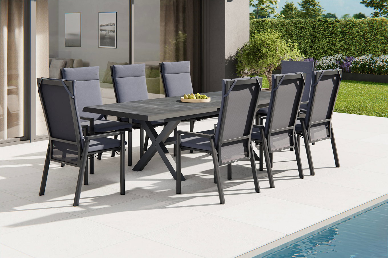 SIENA GARDEN Messina/Velia Set pranzo da giardino, antracite/grigio, Alu/Tessuto textilene/Ceramica, 200-260x100 cm, incluse 8 poltrone dining, regolabili in modo continuo 23812__1