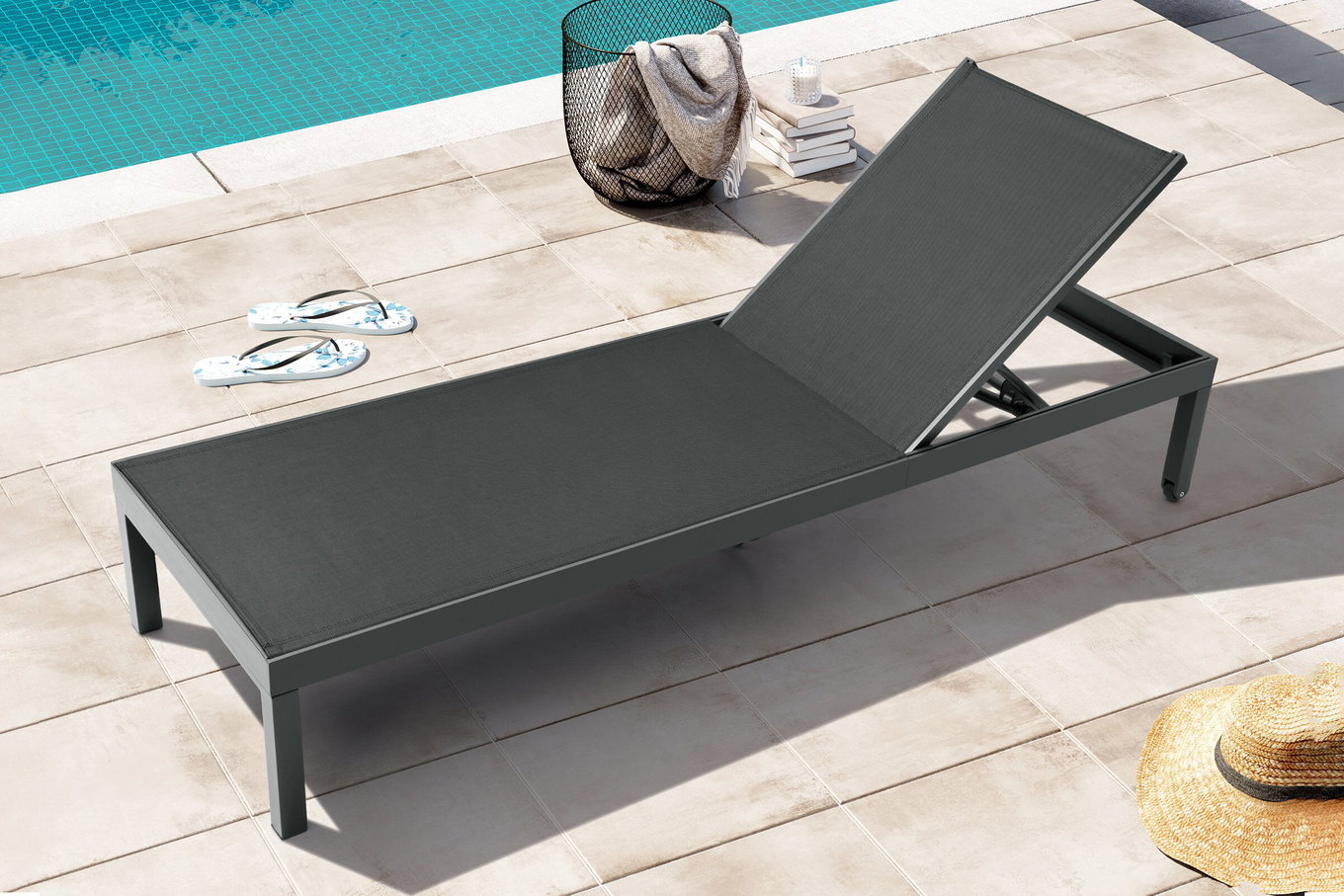 OUTFLEXX Lettino con ruote, antracite opaco, alluminio, 193x60x32,5cm, angolazioni regolabile 21771__1