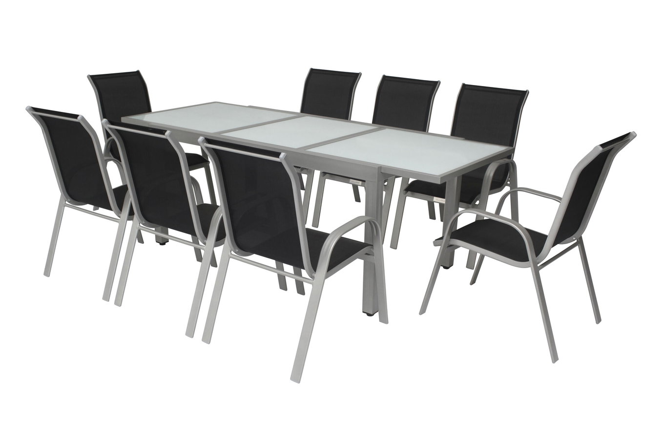 VILLANA Set da pranzo da giardino, argento/nero, Alluminio/Tessuto, Tavolo allungabile 160/220 cm, 8 Sedie impilabili 13871__1