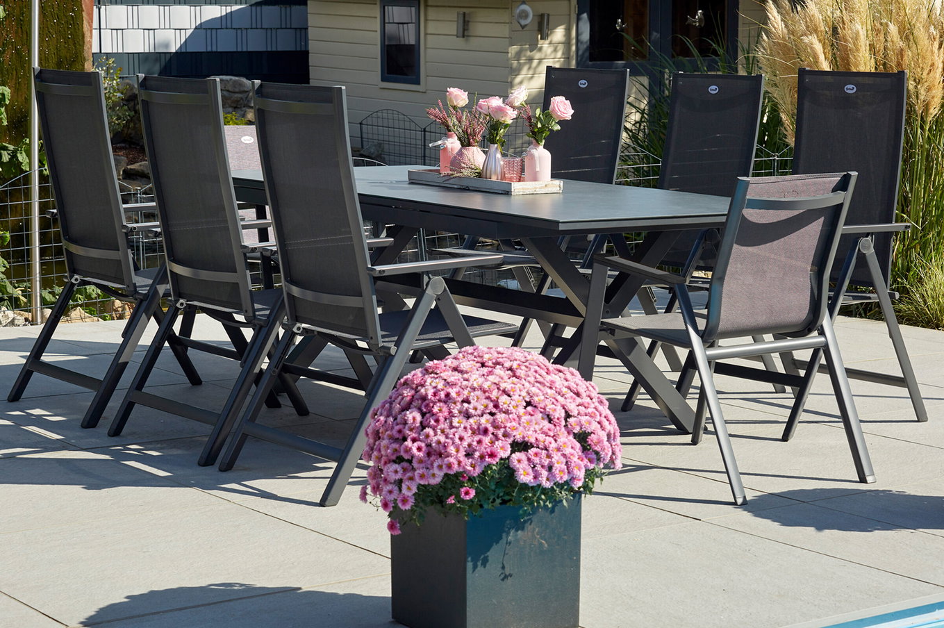 HARTMAN Xanadu / Aruba Gruppo pranzo da giardino, xerix, Alu/Textilene/Vetroceramica, 2 poltroncine impilabili, 6 sedie pieghevoli, 160/220x100cm 23283__1