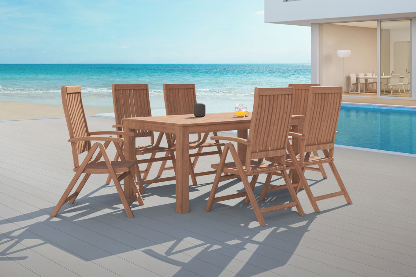 OUTFLEXX Gruppo pranzo da giardino, naturale, Acacia, tavolo 160 x 90 cm, 6 poltrone pieghevoli, prodotto certificato FSC® 19659__1