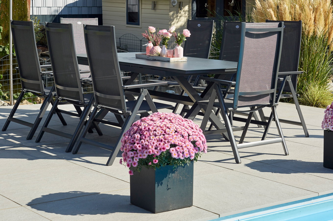 HARTMAN Xanadu / Aruba Gruppo pranzo da giardino, xerix, Alu/Textilene/Vetroceramica, 8 sedie pieghevoli, 160/220x100cm 23276__1