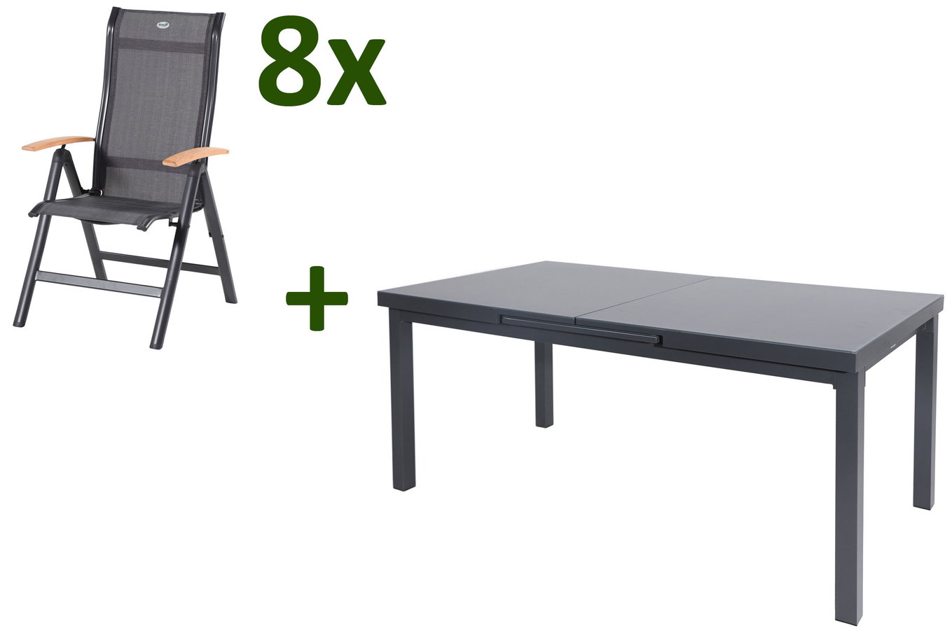 HARTMAN Alice Gruppo pranzo da giardino, xerix/antracite, Alu/Vetro temperato/2x2 Textilene, 180/240x100 cm, 8 sedie pieghevoli, allungabile 28408__1