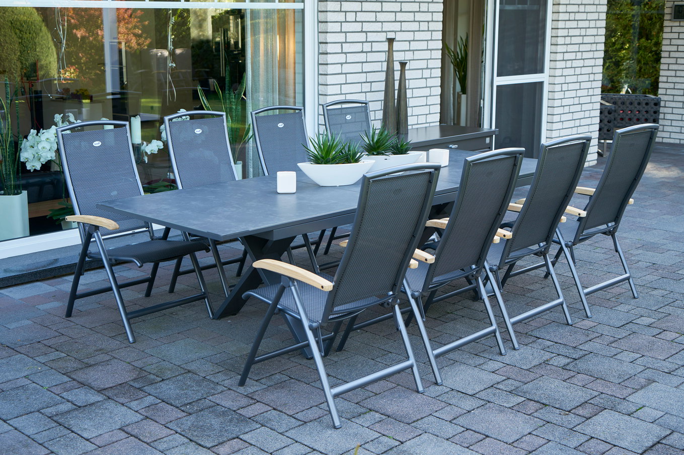 HARTMAN Modello speciale Xanadu / Raffaelo Gruppo pranzo da giardino, xerix/antracite, Alu/Vetroceramica, 8 sedie pieghevoli, 220/280x100cm 21094__1