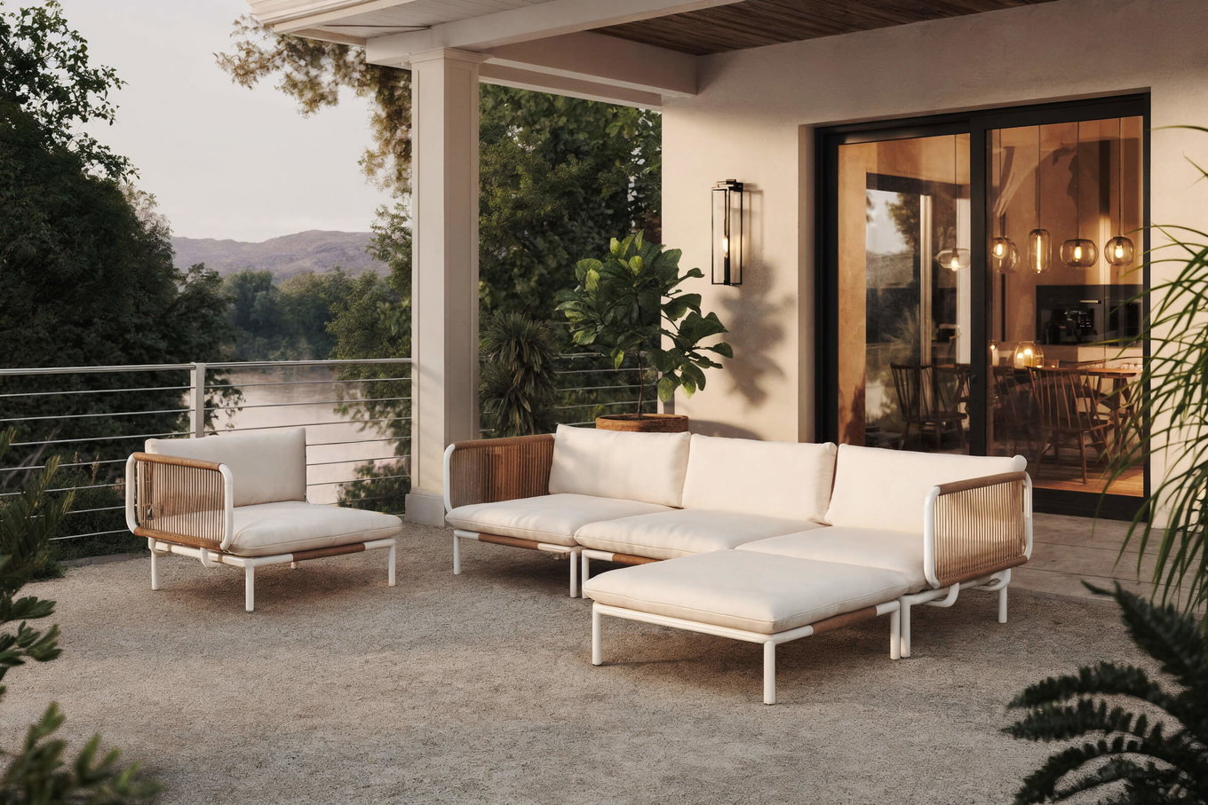 OUTFLEXX Visby salotto da giardino 5 pezzi, crema/bianco, Alluminio/Acciaio, incl. cuscini e pouf, rivestito elettroforetico 34890__1