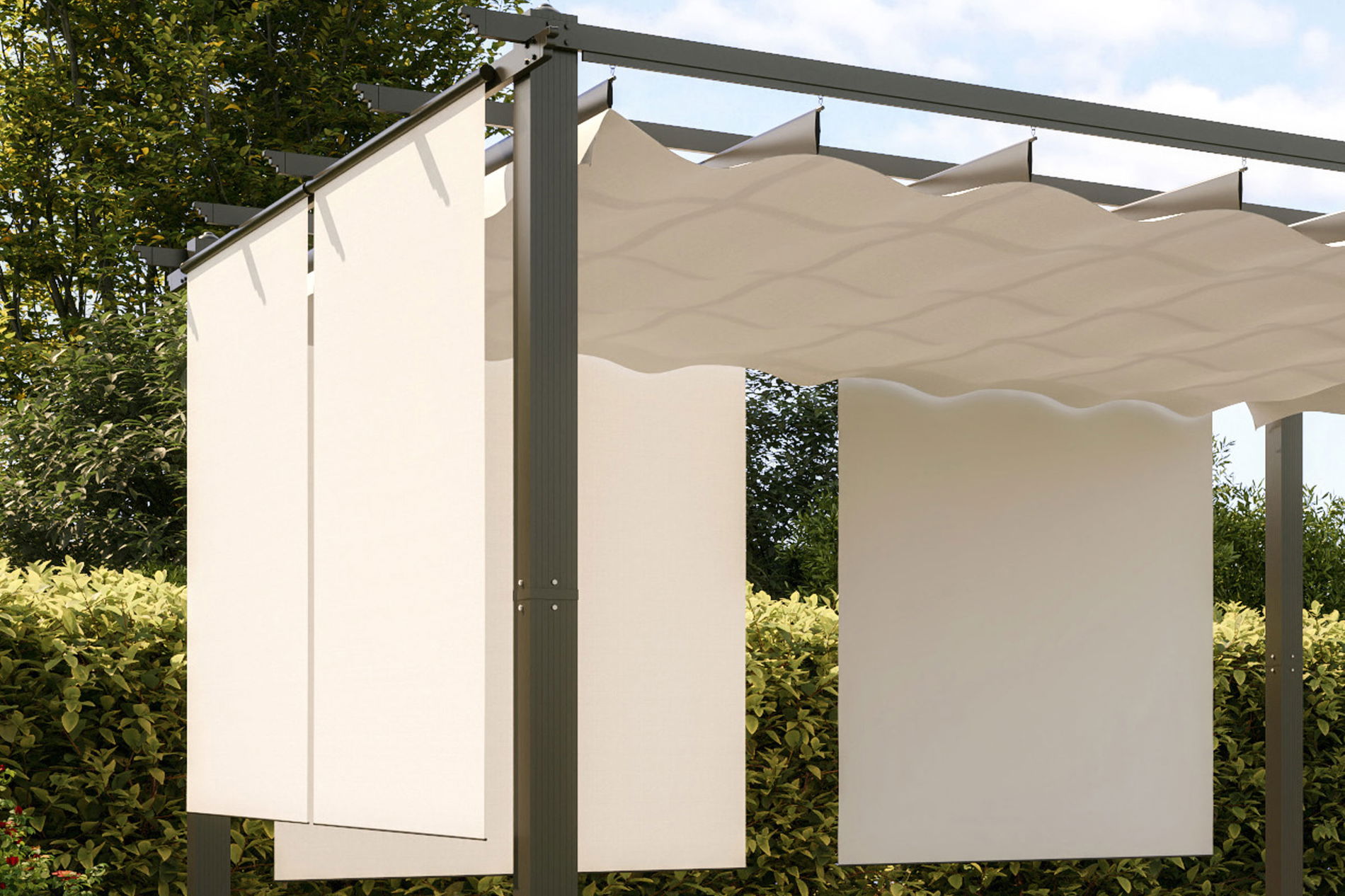 OUTFLEXX Set di 2 tende, crema, poliestere, 170 x 150 cm, resistente alle intemperie e ai raggi UV