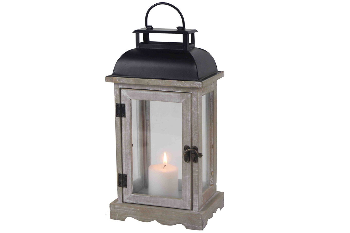 OUTFLEXX Lanterna, bianco/nero, legno/metallo, ca. 16,5x12x32,5 cm, stile Shabby Chic 20886__1
