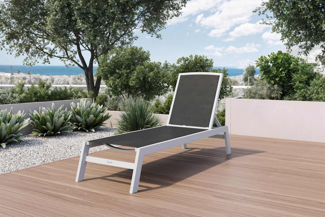 VILLANA Sylvania Lettino da giardino, argento/nero, Alu/Tessuto, 198 x 60 x 32 cm, regolabile 13400__1