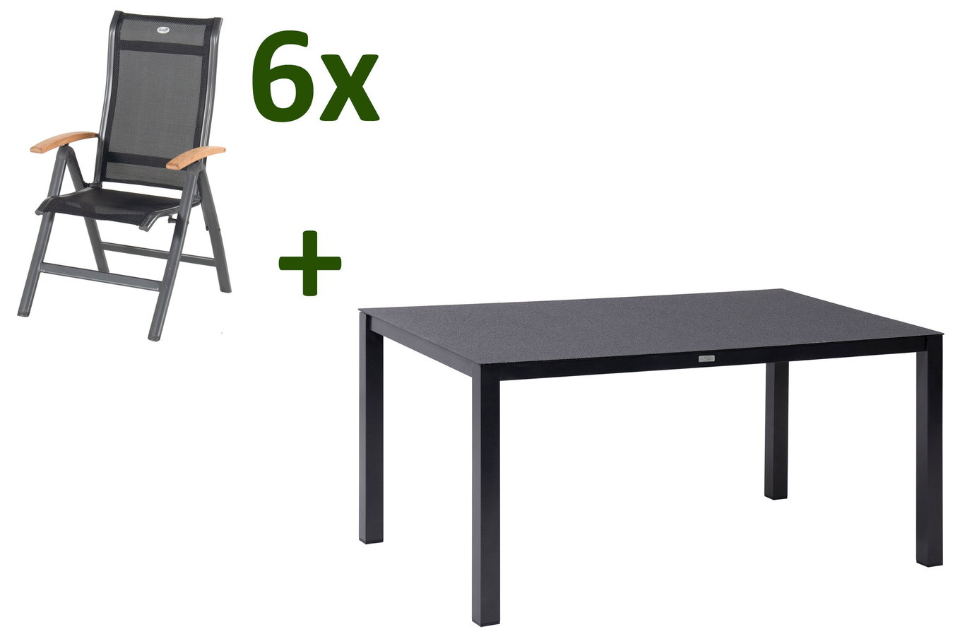 HARTMAN Alice Gruppo Pranzo da Giardino, xerix/nero, Alu/Spraystone/4x4 Textilen, 160 x 95 cm, 4 Sedie Pieghevoli 28413__1