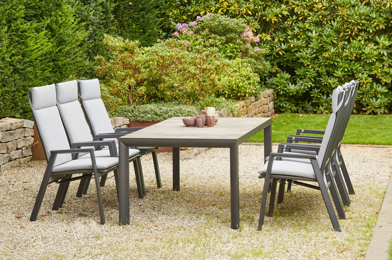 SIENA GARDEN Silva/Valencia Set da pranzo da giardino, antracite/grigio, Alu/Tessuto textilene/Ceramica, 183 x 100cm, incl. 6 poltrone dining, regolabile senza scatti 23825__1