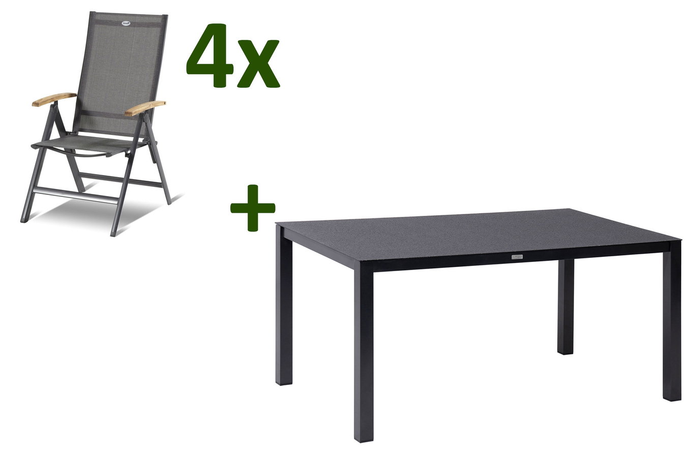 HARTMAN Aruba set pranzo da giardino, xerix/antracite, Alu/Spraystone/Teak, 160x95 cm, 4 sedie pieghevoli, braccioli in teak 28423__1
