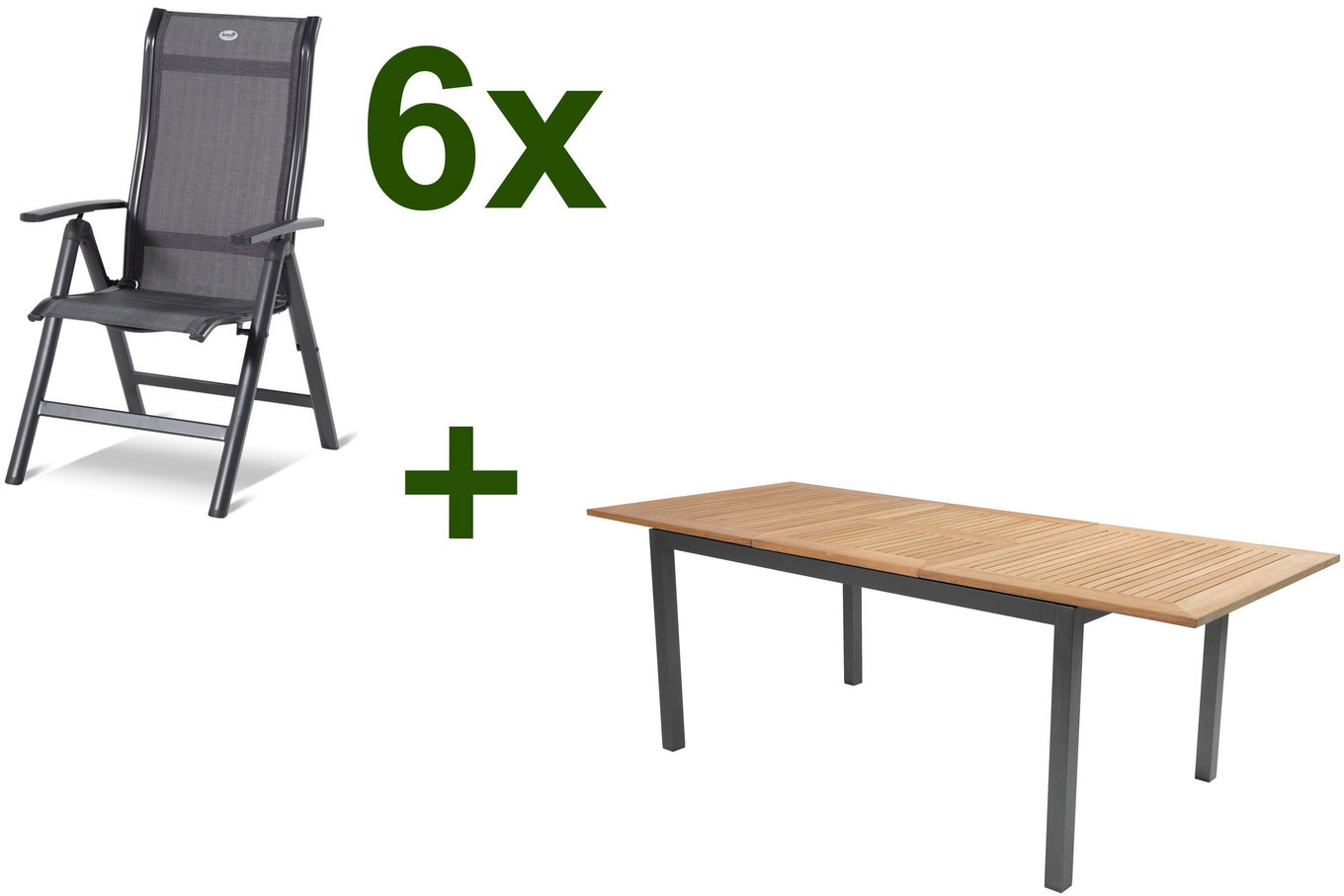 HARTMAN Set da pranzo da giardino, xerix-antracite, Alluminio/Legno di teak, 210/150x90 cm, 6 persone 13970__1