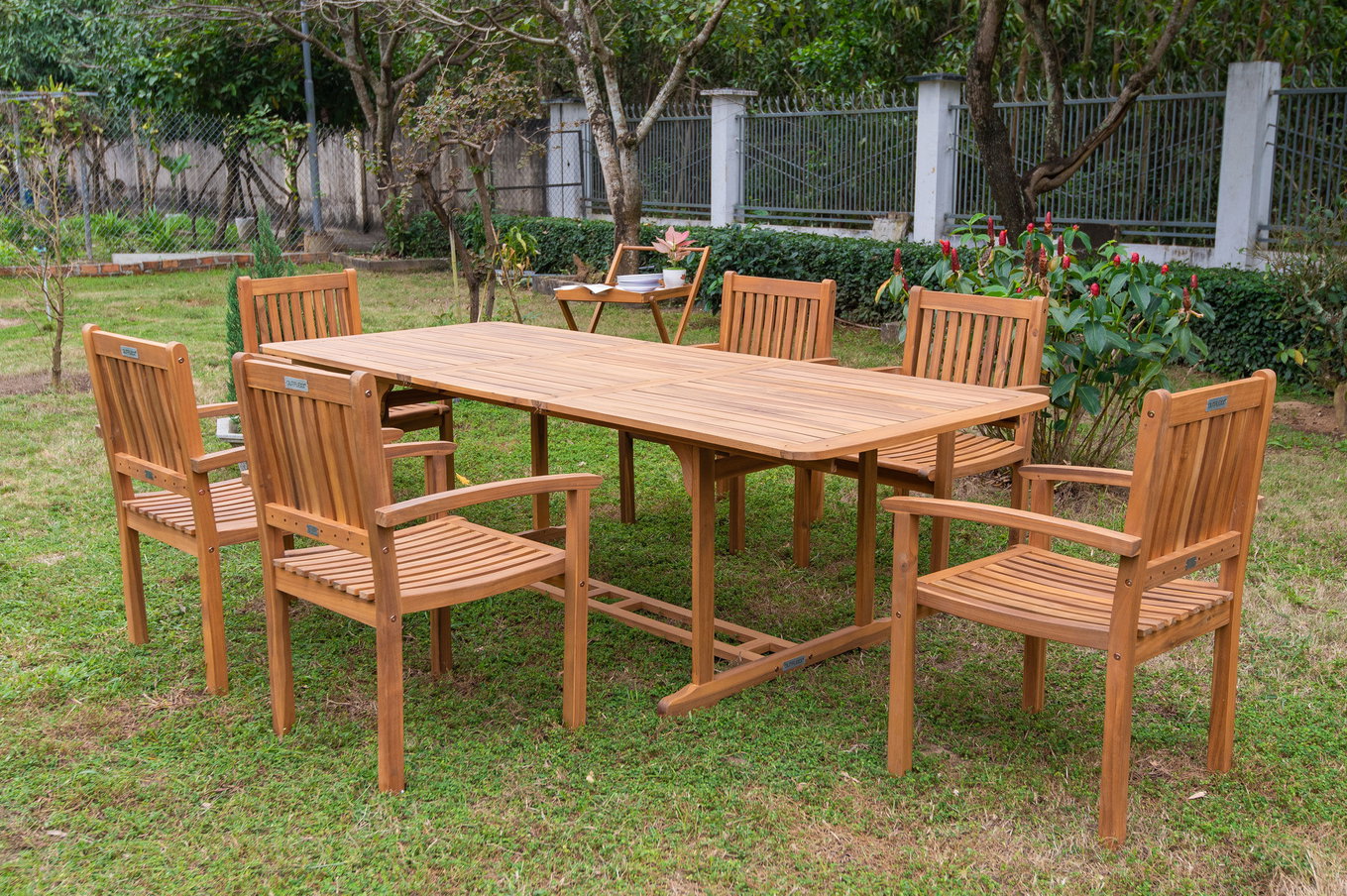 Set da pranzo da giardino OUTFLEXX, naturale, Acacia, Tavolo allungabile 150/200 x 90 cm, 6 poltrone con braccioli, Prodotto certificato FSC® 22815__1
