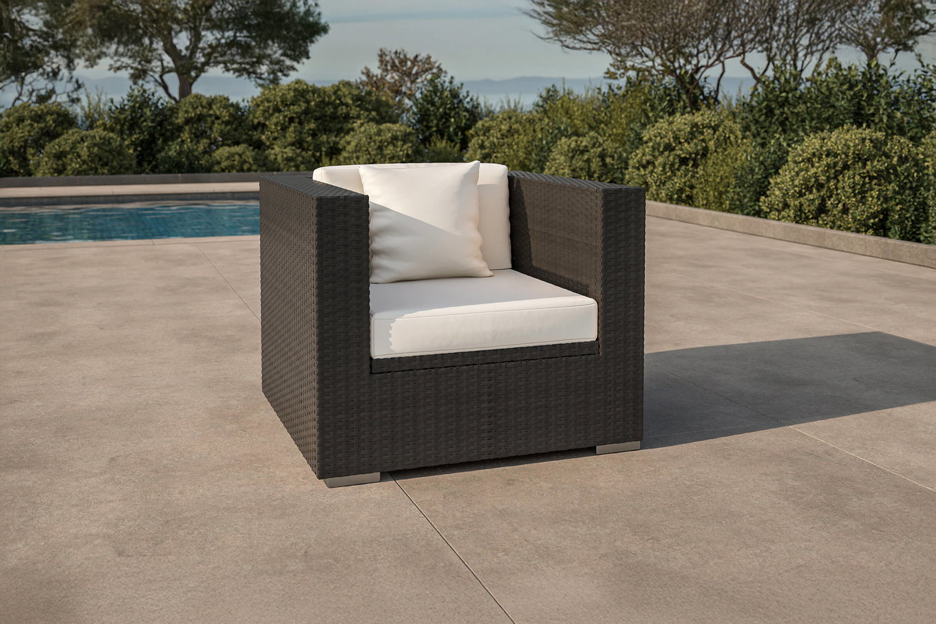OUTFLEXX Poltrona, color crema/bianco, nero, polyrattan, incl. imbottitura e cuscini, box portacuscini impermeabile 2392_7_BOX__1