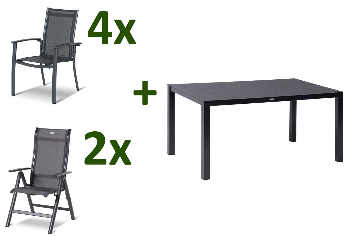 HARTMAN Alice Set da pranzo da giardino, xerix/antracite, Alu/Textil, 160 x 95 cm, 4 poltrone impilabili, 2 sedie pieghevoli 28422__1