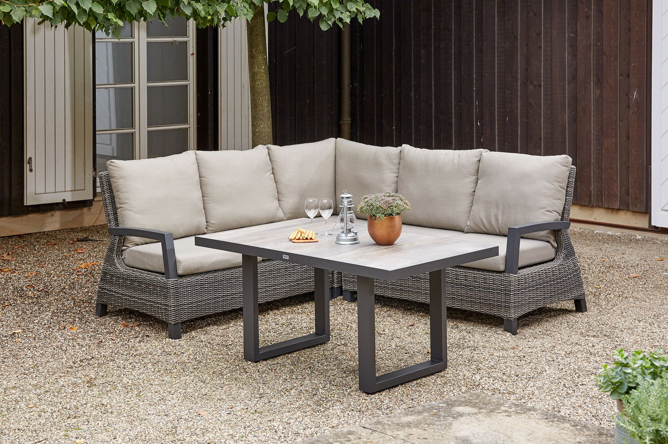 SIENA GARDEN Corido salotto da giardino, charcoal, Alluminio/Intreccio Gardino®, 5 persone, Tavolino lounge 140x85cm 21506__1