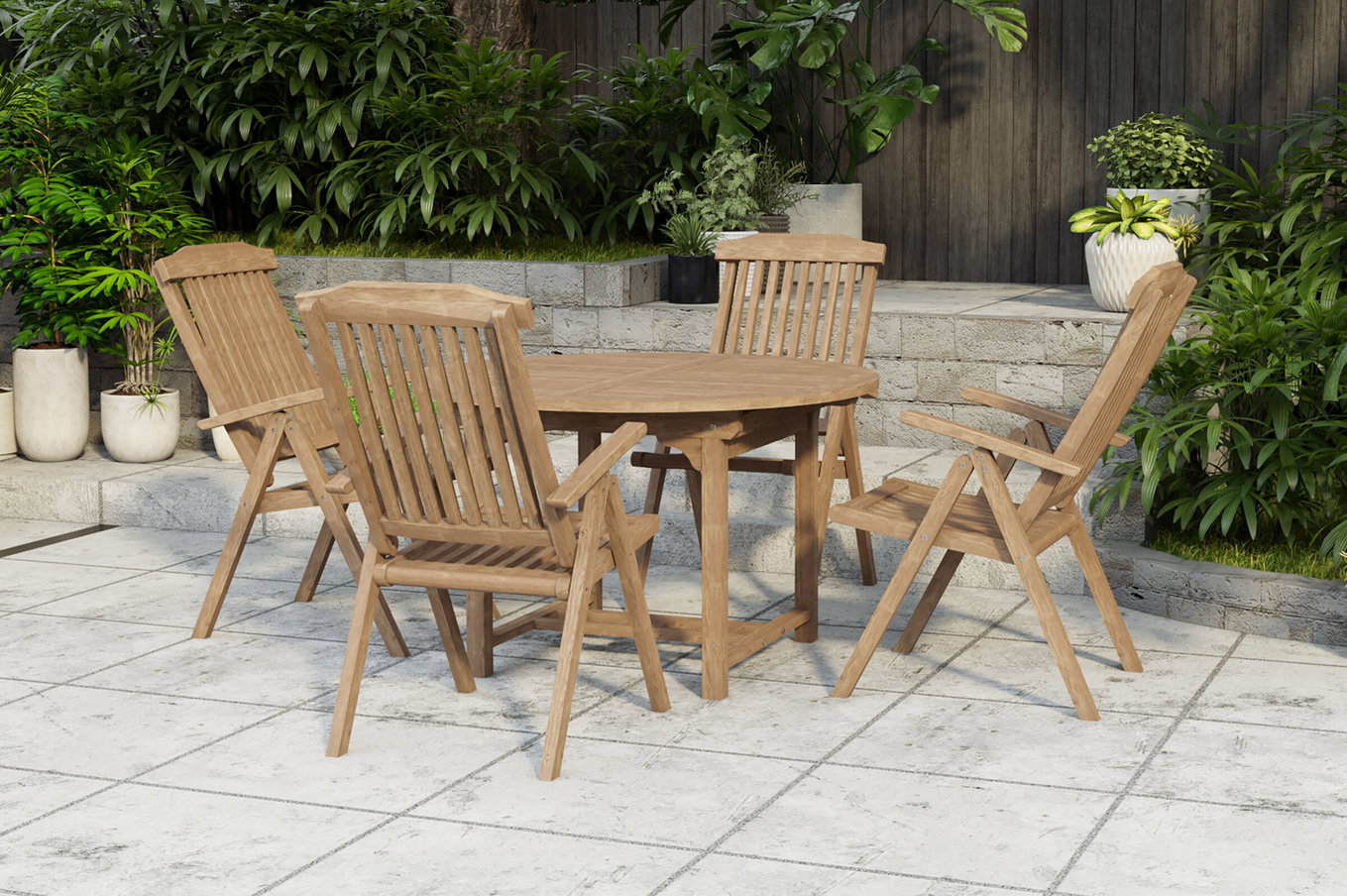 OUTFLEXX Dallas/Bounty Set Pranzo da Giardino, naturale, Teak, 120/170x120 cm, 4x Sedia Pieghevole 24346__1