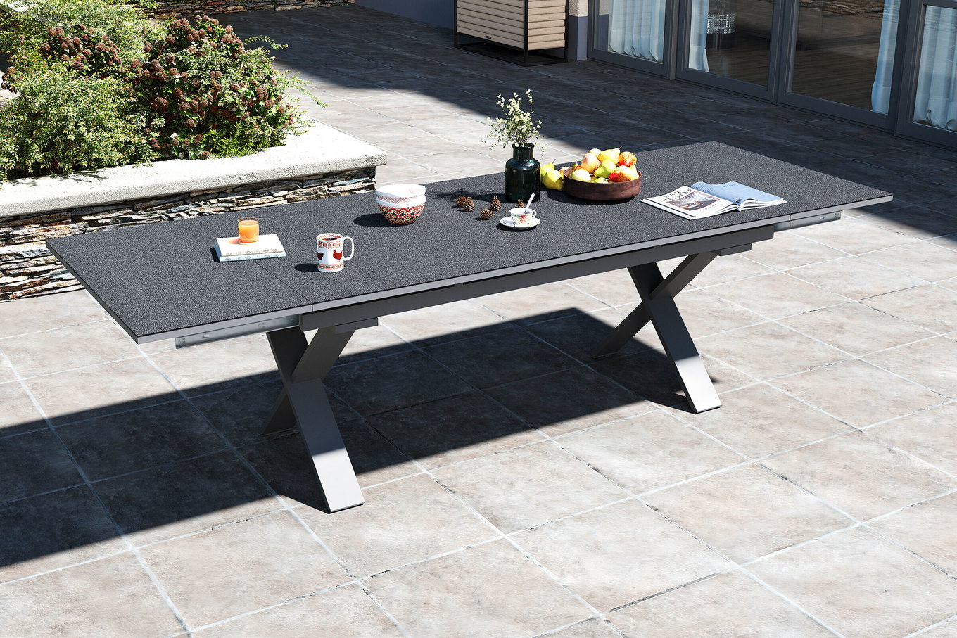 OUTFLEXX Toronto Tavolo allungabile, argento, alluminio/Spraystone, 180/280x100cm, estensione a cassetto 21749__1