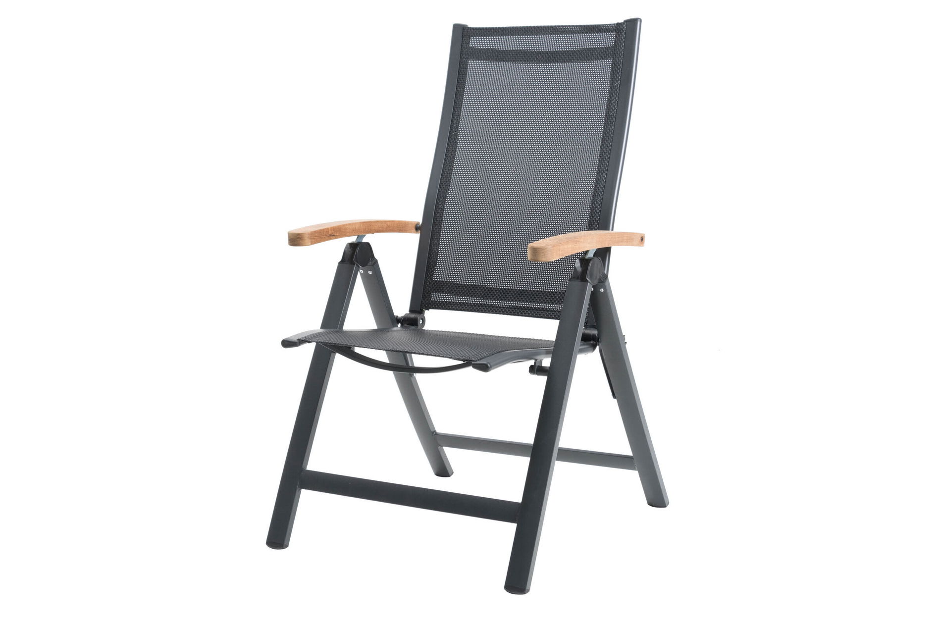 OUTFLEXX Sedia pieghevole, antracite opaco, alluminio/teak, 69x59x106cm