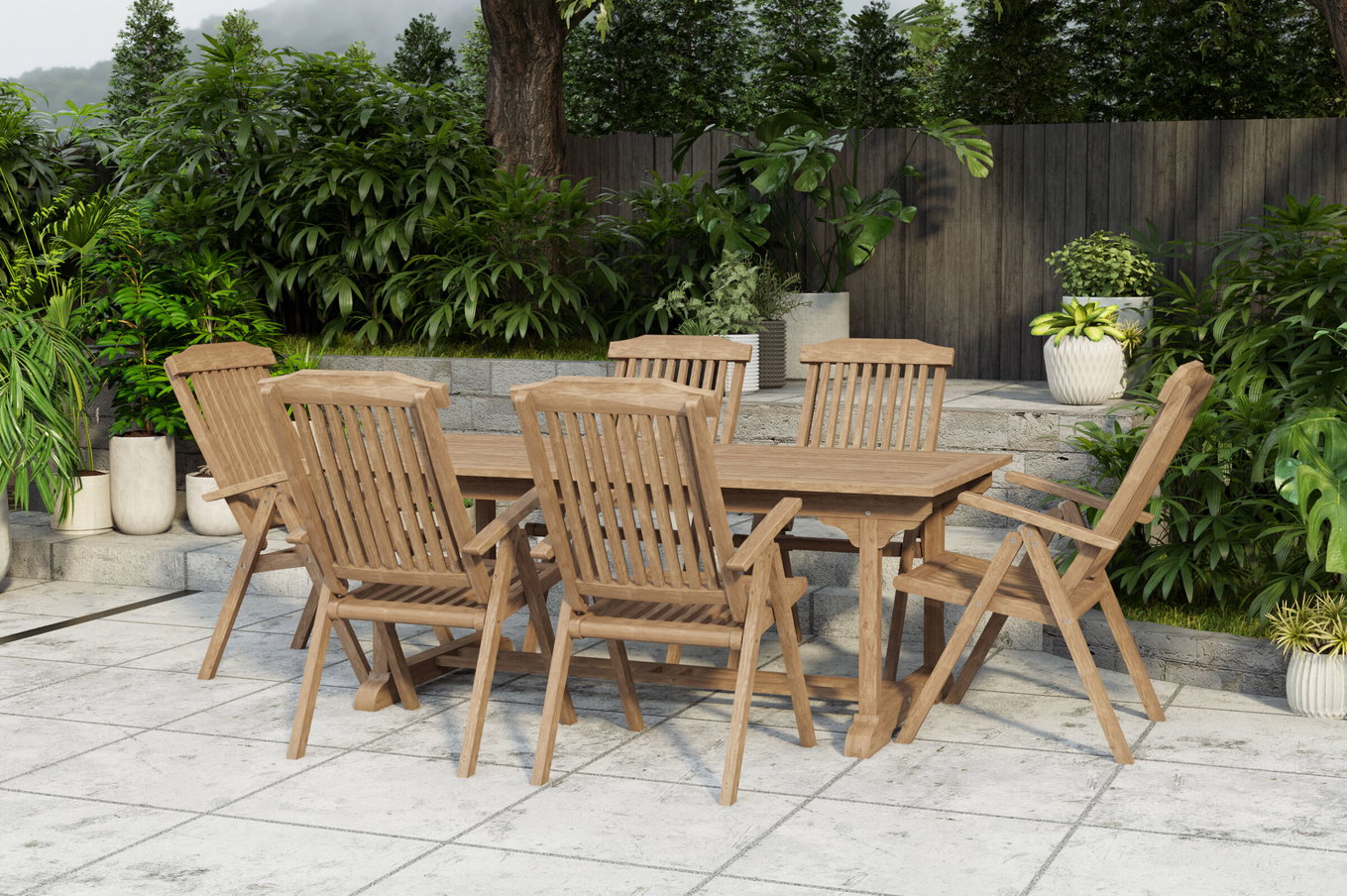 OUTFLEXX Ontario/Bounty Set da pranzo da giardino, naturale, Teak, 195/295 x 90 cm, 6x poltrona pieghevole 24368__1