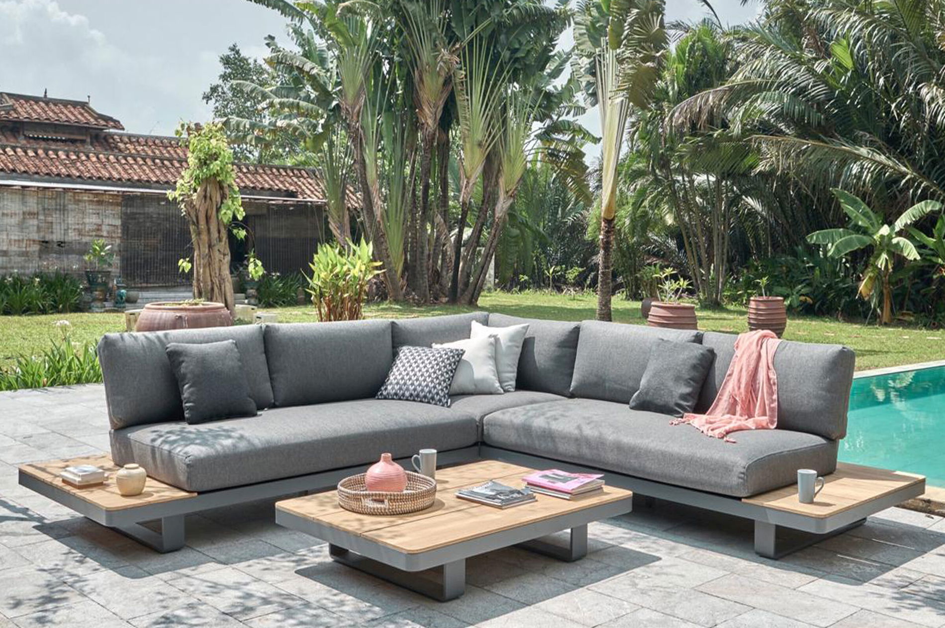 OUTFLEXX Las Vegas Salotto angolare, antracite/grigio, Alu/Teak, 5 persone, tavolo 130x95 cm, prodotto certificato FSC® 22366__1