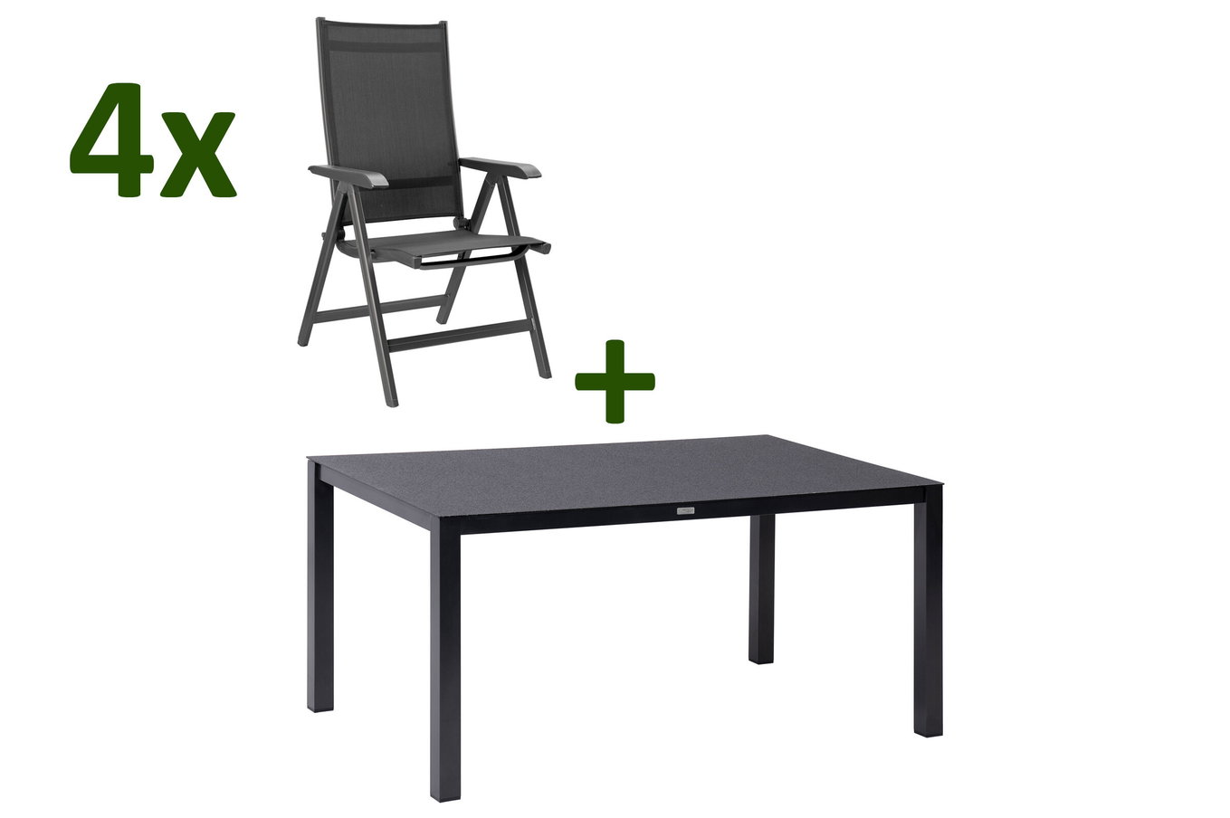 KETTLER BasicPlus Gruppo tavolo da pranzo giardino, antracite, Alu/Spraystone/Textil, 160 x 95 cm, 4 Sedie pieghevoli 28321__1