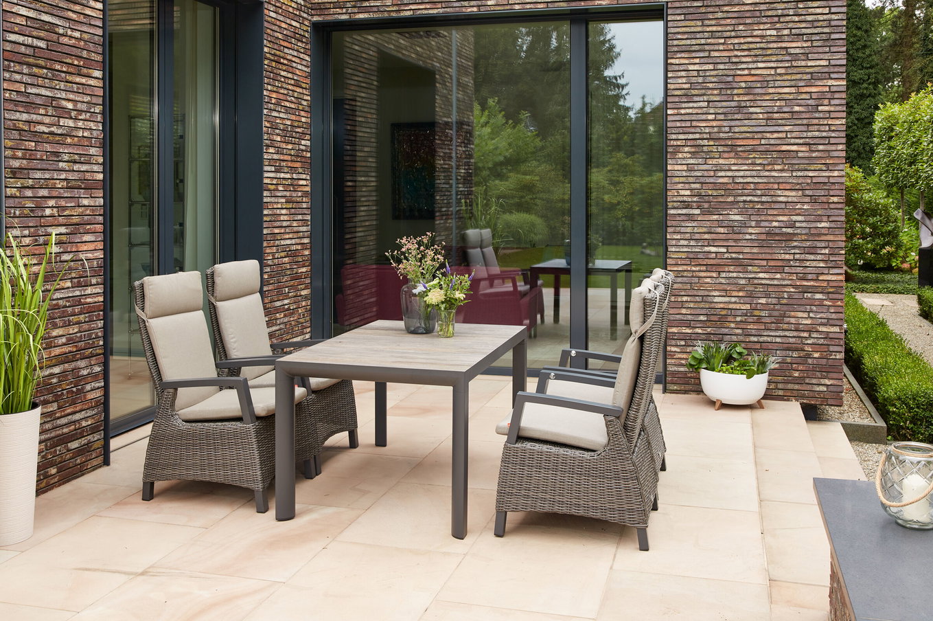 SIENA GARDEN Silva/Corido Set da pranzo da giardino, antracite/grigio, Alu/Intreccio Gardino®/Ceramica, 140 x 90cm, incl. 4 poltrone dining 23817__1